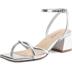 Teaieui Metallic Silver Block Heel Sandals size 8.5